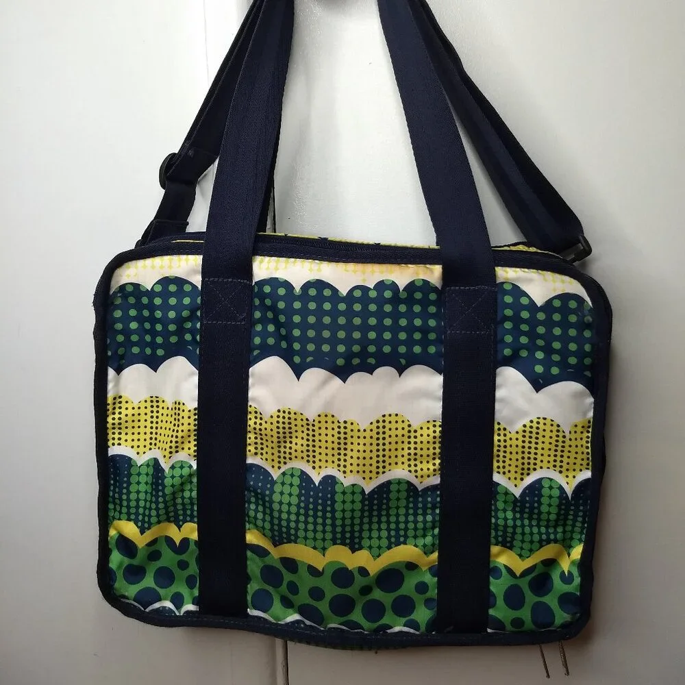Lesportsac Zippered Laptop Bag Green Yellow Blue White Abstract Pattern School